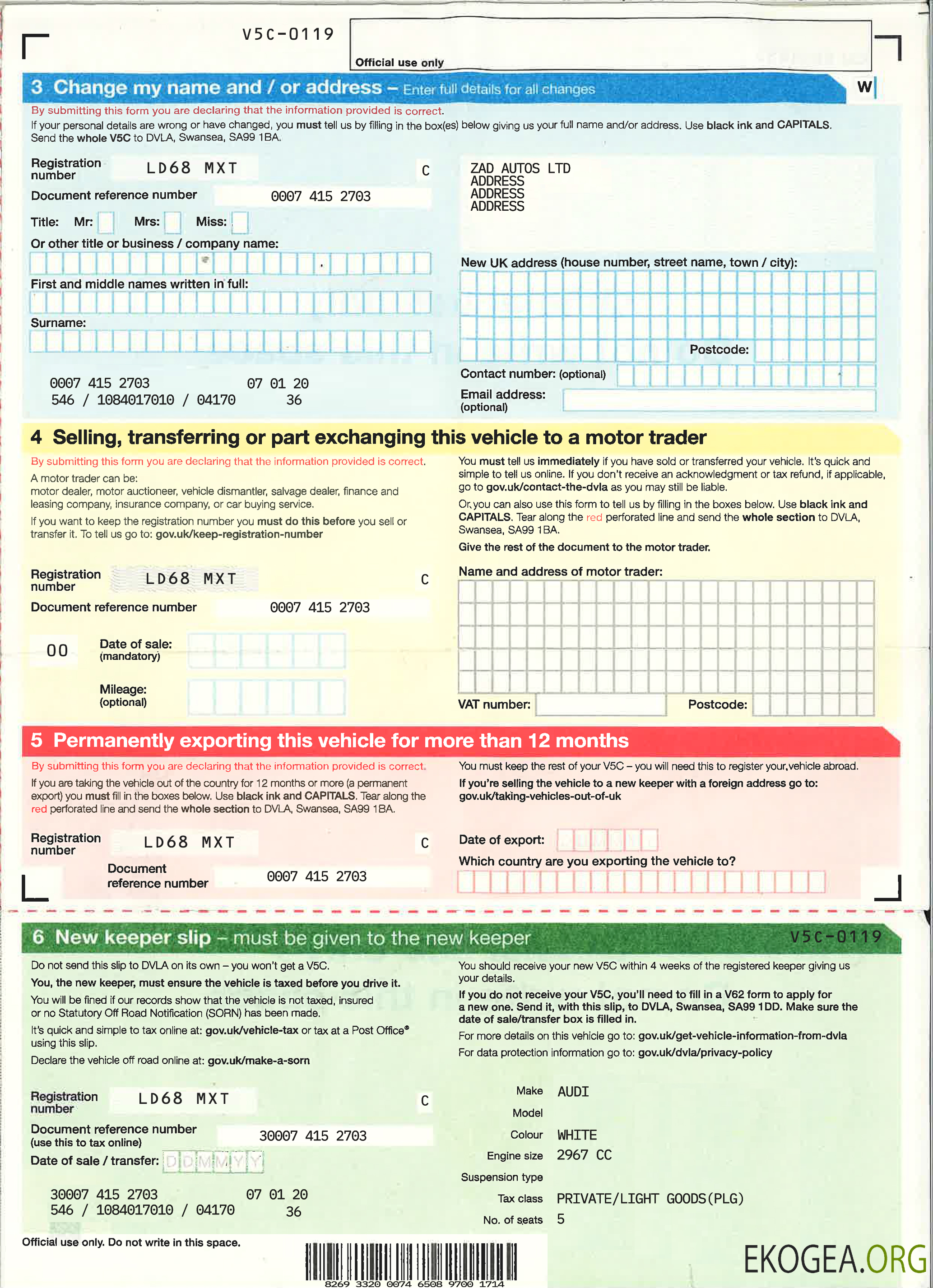 Chauffeur britannique, certificat d'immatriculation du véhicule3